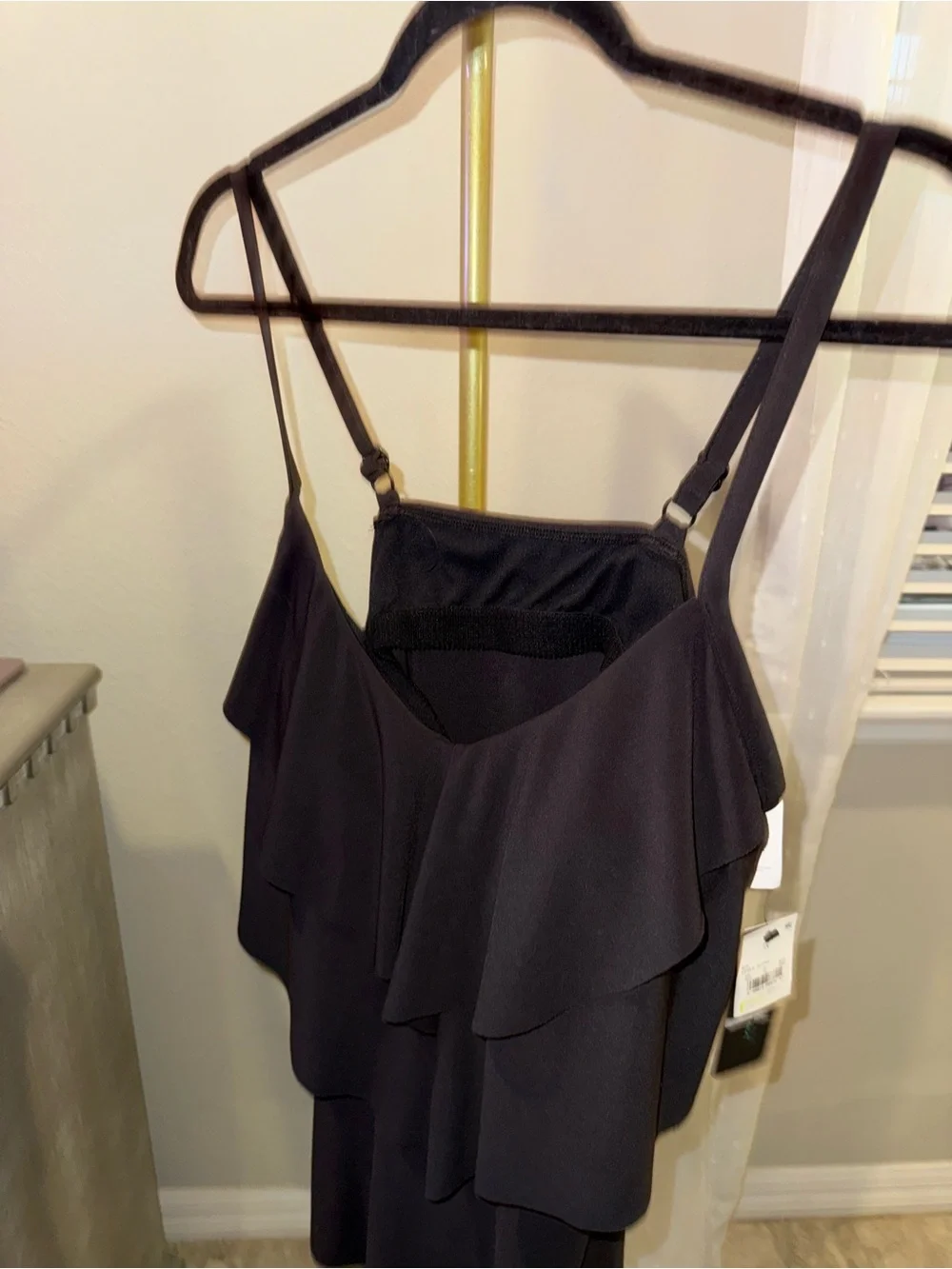 Aqua Green Black ruffle tankini top